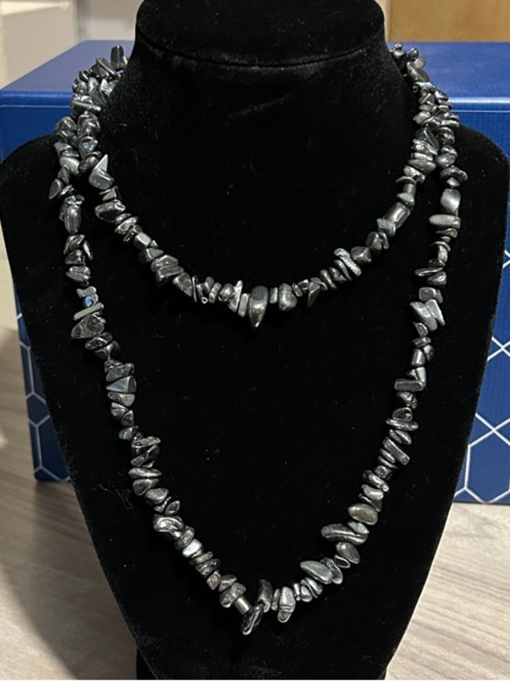 Hand Crafted Hematite Chip Necklace Duo - Silver Black